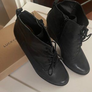 Black Leather Lucky Brand Wedge Booties